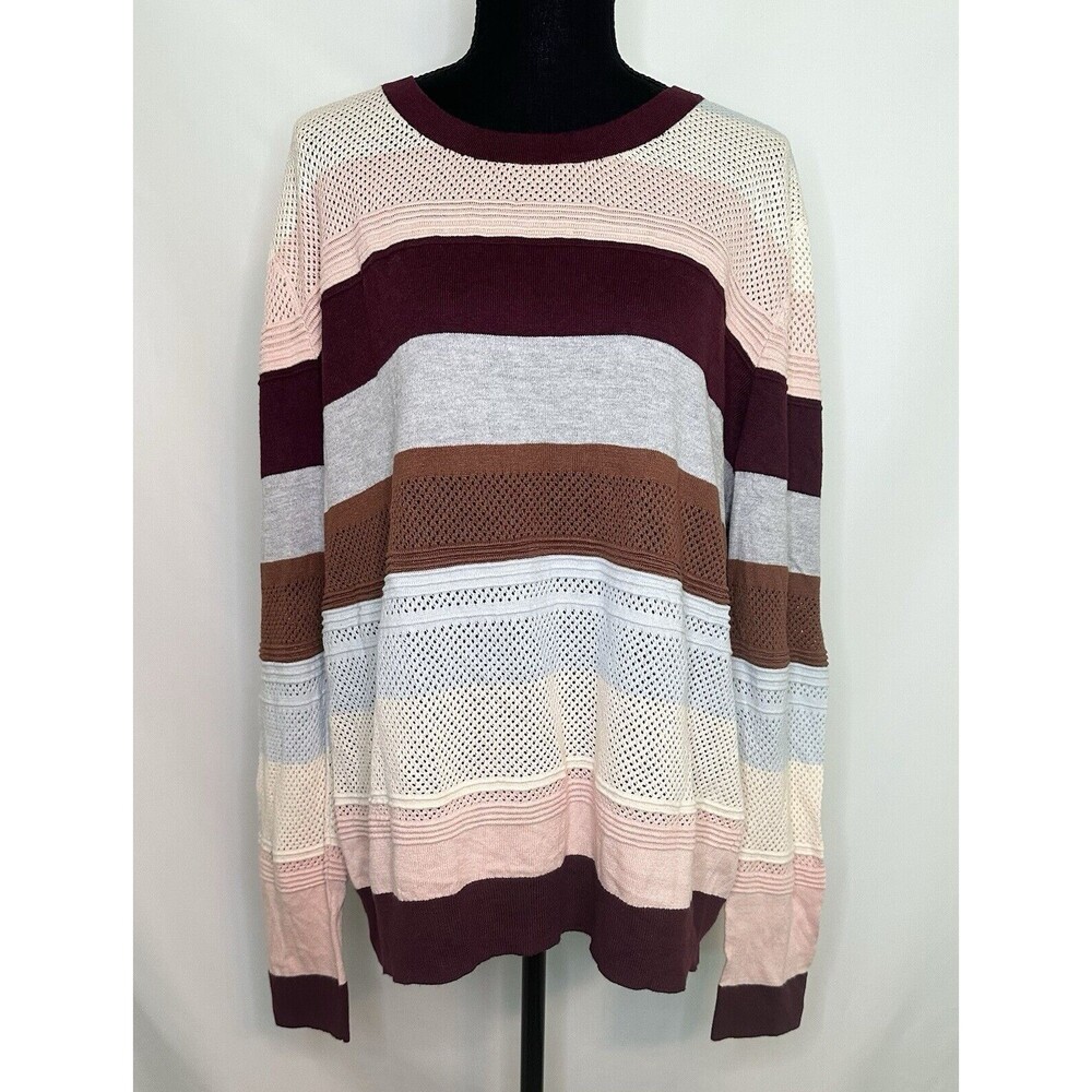 Market & Spruce Rowan Textured Cotton Blend‎ Striped Sweater Women's XXL NWT